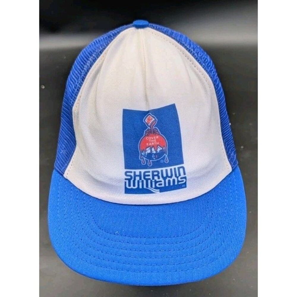 Vintage Sherwin Williams Trucker Snapback Hat Blue White One Size